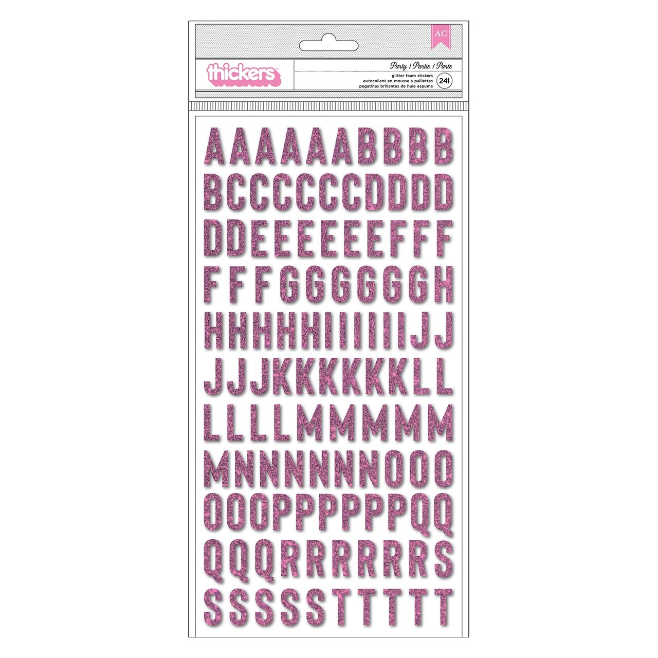 American Crafts Life Of The Party Thickers Stickers 241/Pkg-Pink Glitter Alpha